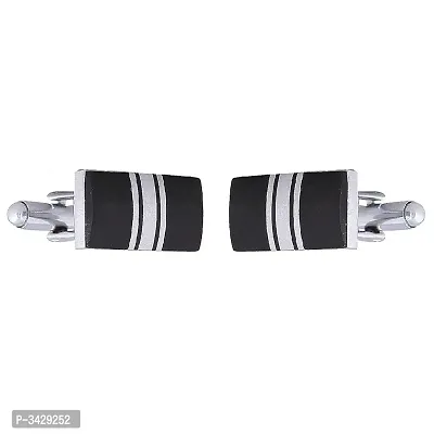 Stripes Rectangle Black Silver Rhodium High Quality Office Formal Wedding Shirt Blazer Cufflink Pair Men Branded Gift Box-thumb2