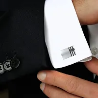 Rectangle Black Stripes e Rhodium Office Formal Wedding Shirt Blazer Cufflink Pair Men Branded Gift Box-thumb2