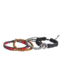 ZIVOM Leather Base Metal Bracelet for Men (Red_21gm)-thumb1