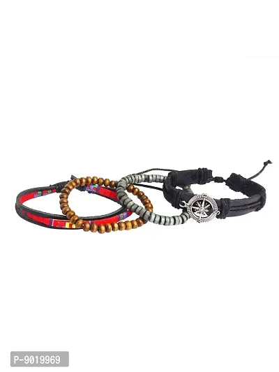 ZIVOM Leather Base Metal Bracelet for Men (Red_21gm)-thumb2