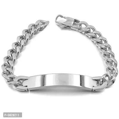 Zivom#174; Glossy Id Curb Cuban Silver Stainless Steel Bracelet For Men-thumb0