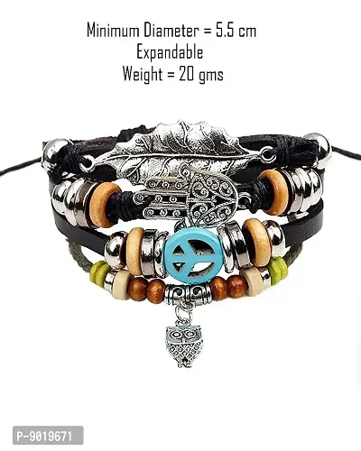 Zivom#174; Black Leather Hamsa Peace Charm Wrist Band Multi Strand Bracelet-thumb2