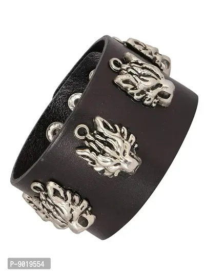 Zivom#174; Tiger Funky Genuine Handcrafted Black Leather Bracelet for Men-thumb0