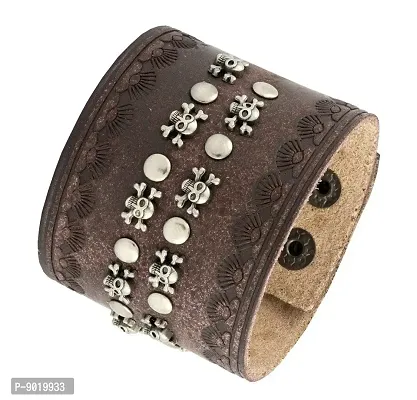 Zivom#174; Skull Biker Punk Funky Brown Leather Wrist Band Bracelet Men