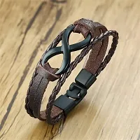 ZIVOM Leather Base Metal Bracelet for Boys  Men (Brown)-thumb1