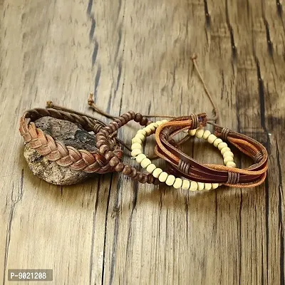 Zivom#174; Stackable Strand Brown Tibetan Bead Leather Wrist Band Bracelet-thumb5