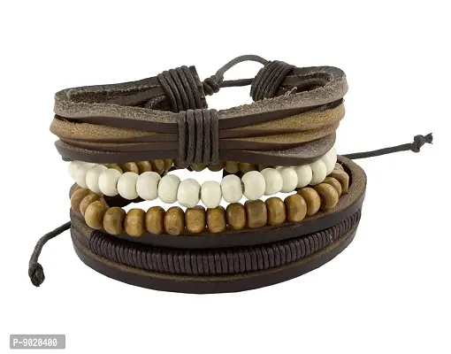 Zivom#174; Biker Multi Strand Brown Bead Leather Wrist Band Strap Bracelet Men-thumb2