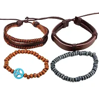 Zivom#174; Peace Handcrafted Brown Leather Wrist Band Multi Strand Bracelet Men-thumb1