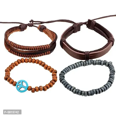 Zivom#174; Peace Handcrafted Brown Leather Wrist Band Multi Strand Bracelet Men-thumb2