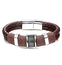 Zivom#174; Rope Braided Brown Leather Stainless Steel Wrist Band Bracelet Men-thumb3