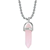 Zivom#174; Hexagon Bullet Pencil Natural Rose Pink Quartz Crystal Stone Pendant Locket Necklace Chain For Men Women-thumb2