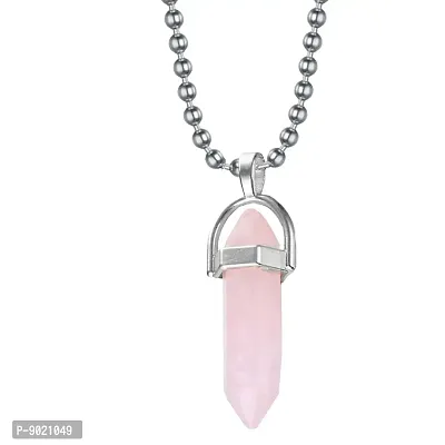 Zivom#174; Hexagon Bullet Pencil Natural Rose Pink Quartz Crystal Stone Pendant Locket Necklace Chain For Men Women-thumb3