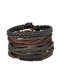 ZIVOM Leather Base Metal Bracelet for Men (Black_21gm)-thumb1