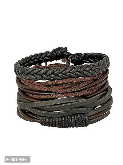 ZIVOM Leather Base Metal Bracelet for Men (Black_21gm)-thumb2