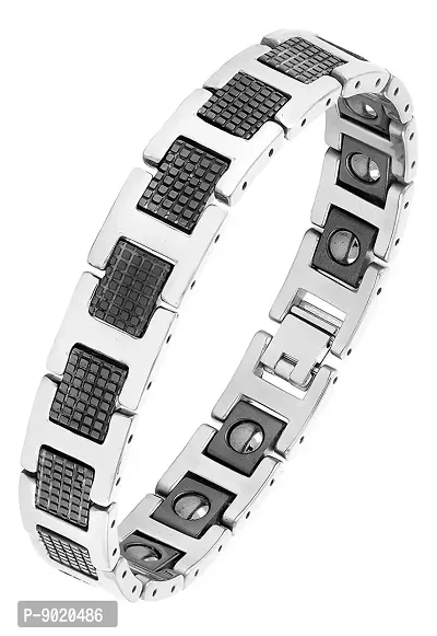 Zivom#174; Black Ceramic Silver 316L Stainless Steel Magnetic Bracelet For Men