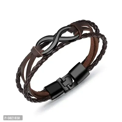 ZIVOM Leather Base Metal Bracelet for Boys  Men (Brown)