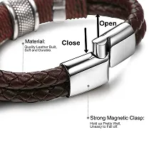 Zivom#174; Rope Braided Brown Leather Stainless Steel Wrist Band Bracelet Men-thumb1