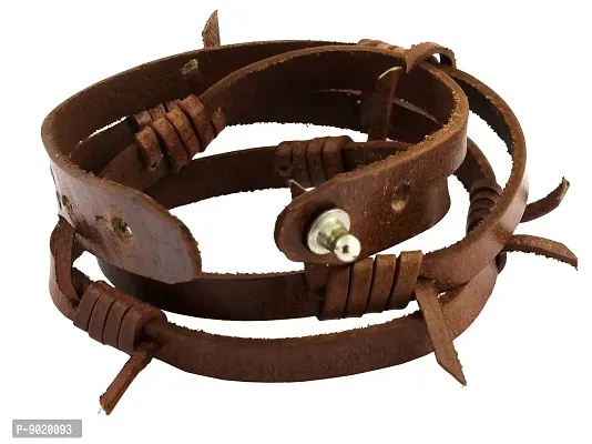 Zivom#174; Handmade Tan Brown Leather Wrist Band Biker Bracelet For Men-thumb2