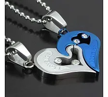 Zivom#174; Silver Blue Stainless Steel Love Puzzle Heart Couple Pendant Chain Combo Men Women-thumb1