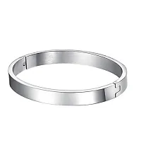 ZIVOM The Jewelbox 316 L Glossy Surgical Stainless Steel Silver Plated Openable Bangle Bracelet for Men-thumb1