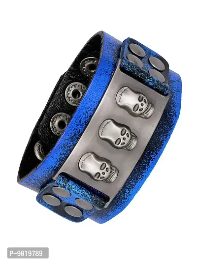 Zivom#174; Skull Denim Blue Handcrafted Leather Wrist Band Strap Biker Bracelet