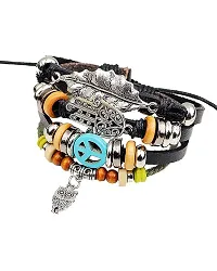 Zivom#174; Black Leather Hamsa Peace Charm Wrist Band Multi Strand Bracelet-thumb2