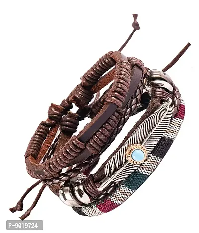 Zivom#174; Crafted Leather Charm Wrist Band Multi Strand Stackable Bracelet Men