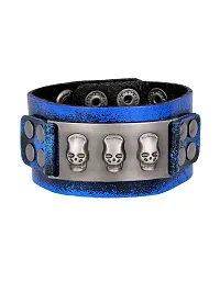 Zivom#174; Skull Denim Blue Handcrafted Leather Wrist Band Strap Biker Bracelet-thumb1