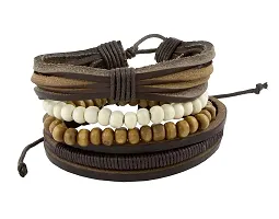 Zivom#174; Biker Multi Strand Brown Bead Leather Wrist Band Strap Bracelet Men-thumb1