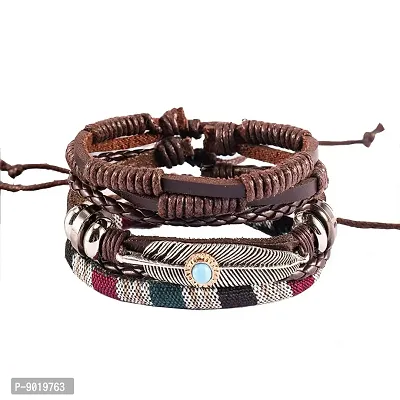 Zivom#174; Crafted Leather Charm Wrist Band Multi Strand Stackable Bracelet Men-thumb2