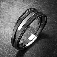 ZIVOM The Jewelbox Multi-Layer Chocolate Black Leather Wrist Band Strand Rakhi Bracelet for Men-thumb1