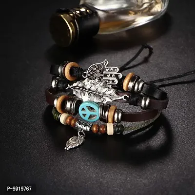 Zivom#174; Black Leather Hamsa Peace Charm Wrist Band Multi Strand Bracelet-thumb5