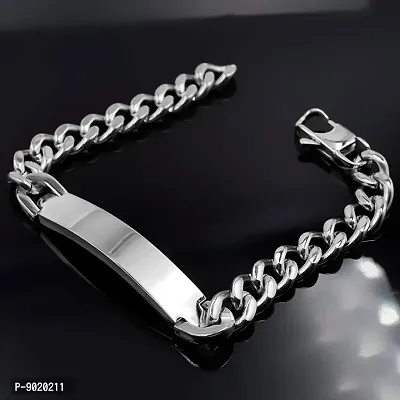 Zivom#174; Glossy Id Curb Cuban Silver Stainless Steel Bracelet For Men-thumb3