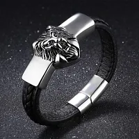 Zivom Stainless Steel With Cubic Zirconia Lion Punk Biker Bracelet For Boy  Men (black, Silver)-thumb1