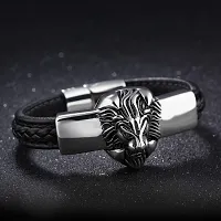 Zivom Stainless Steel With Cubic Zirconia Lion Punk Biker Bracelet For Boy  Men (black, Silver)-thumb2