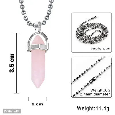 Zivom#174; Hexagon Bullet Pencil Natural Rose Pink Quartz Crystal Stone Pendant Locket Necklace Chain For Men Women-thumb2