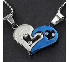 Zivom#174; Silver Blue Stainless Steel Love Puzzle Heart Couple Pendant Chain Combo Men Women-thumb2