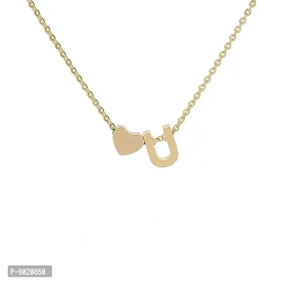 Zivom Glossy Heart Love Initial Alphabet Letter U 18K Gold Pendant Necklace Chain for Women