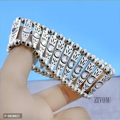 ZIVOM Oxidized Silver Brass  Cubic Zirconia Bracelet for Women (Silver_38gm)-thumb4