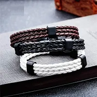 Zivom#174; Black Biker Triple Layer Braided Rope Leather Wrist Band Wrap Bracelet-thumb1