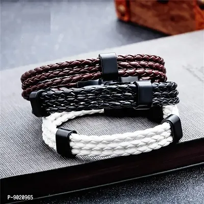 Zivom#174; Black Biker Triple Layer Braided Rope Leather Wrist Band Wrap Bracelet-thumb2