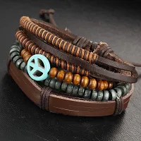 Zivom#174; Peace Handcrafted Brown Leather Wrist Band Multi Strand Bracelet Men-thumb4