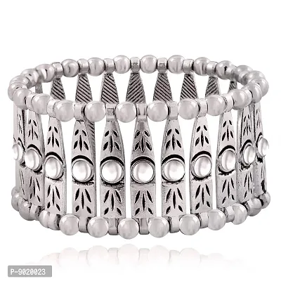 ZIVOM Oxidized Silver Brass  Cubic Zirconia Bracelet for Women (Silver_38gm)-thumb0
