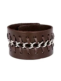 Zivom#174; Casual Chain Dark Brown Handcrafted Leather Wrist Band Bracelet Men-thumb1