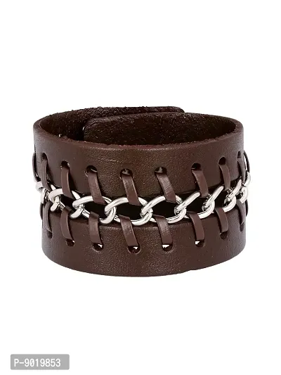 Zivom#174; Casual Chain Dark Brown Handcrafted Leather Wrist Band Bracelet Men-thumb2