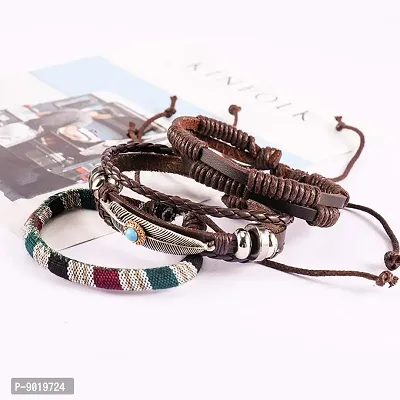 Zivom#174; Crafted Leather Charm Wrist Band Multi Strand Stackable Bracelet Men-thumb5