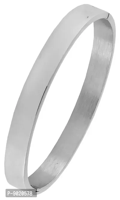 ZIVOM The Jewelbox 316 L Glossy Surgical Stainless Steel Silver Plated Openable Bangle Bracelet for Men-thumb0