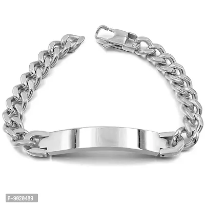 Zivom#174; Glossy Id Curb Cuban Silver Stainless Steel Bracelet For Men