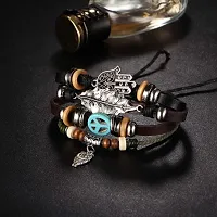 Zivom#174; Black Leather Hamsa Peace Charm Wrist Band Multi Strand Bracelet-thumb4