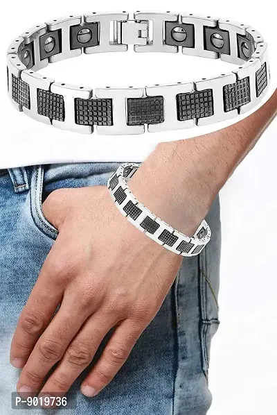 Zivom#174; Black Ceramic Silver 316L Stainless Steel Magnetic Bracelet For Men-thumb3